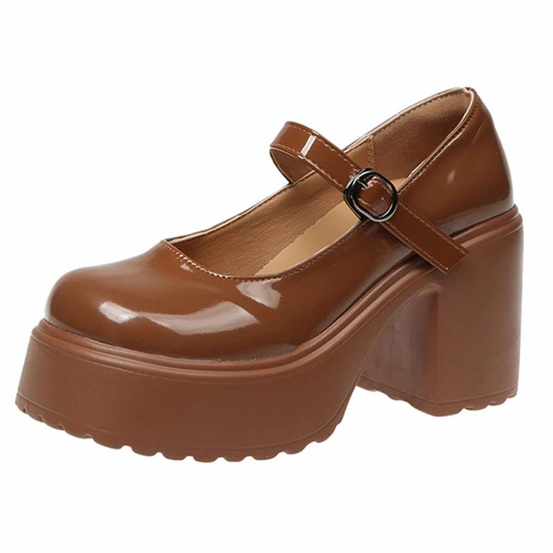 Chunky Platform Mary Jane Shoes for Women | Patent Leather Pumps - Dhavinci