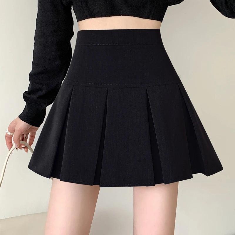 Slim Pleated A-Line Skirt | Women’s High-Waisted College Style - Dhavinci