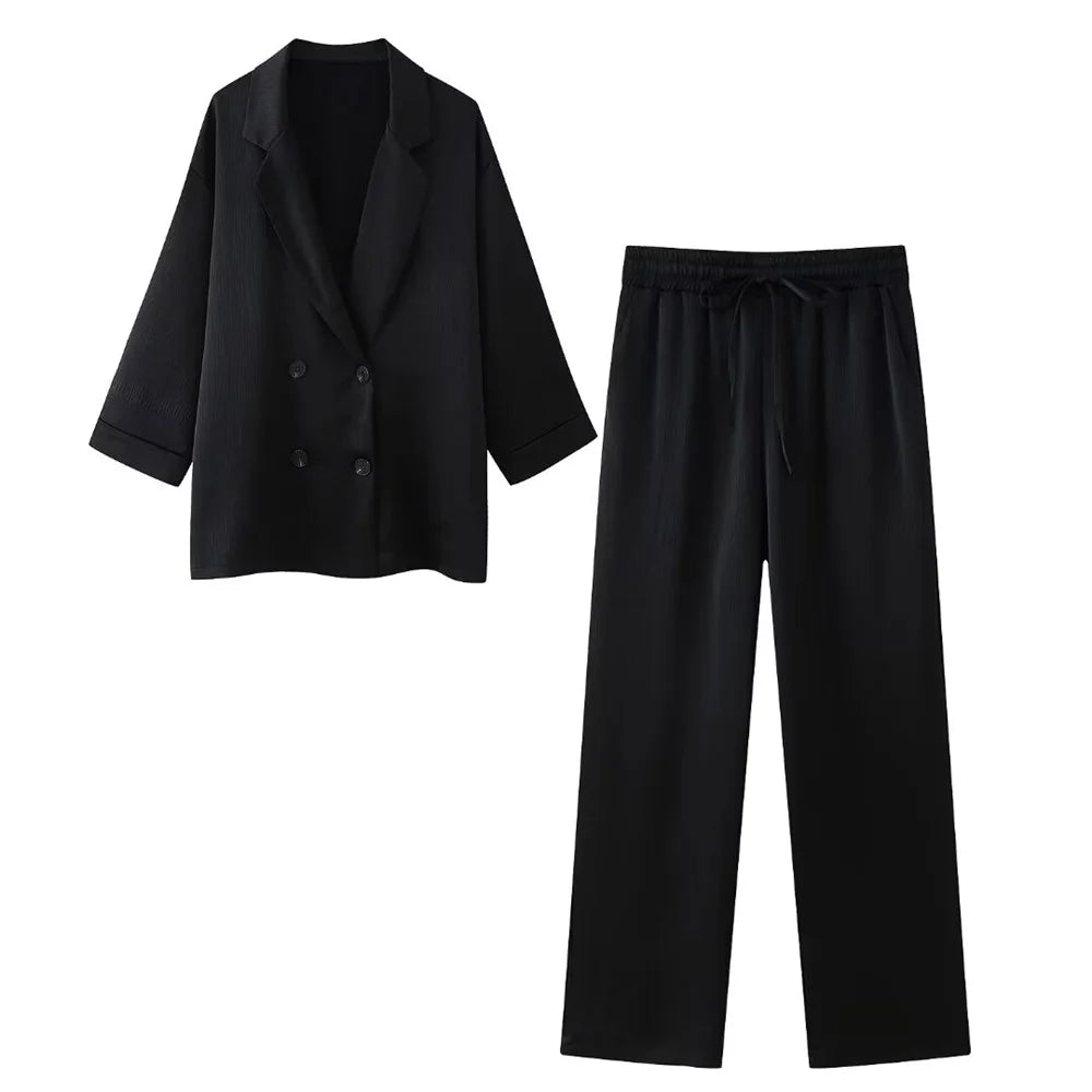 European & American Style Women's Suit Set | Double-Breasted Jacket & Pants - Dhavinci