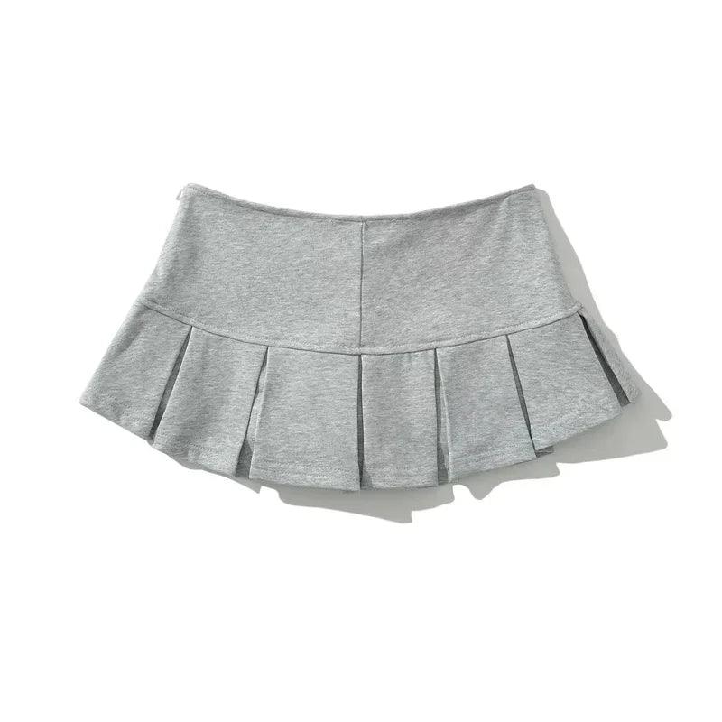 Y2K Terry Fabric Mini Skirt | Women’s Low-Waist Pleated A-Line - Dhavinci