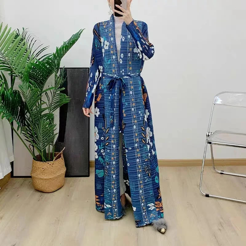 Pleats Pleated Abaya Long Printed Jacket Trench Windbreaker Evening Gown Gown 2024 Autumn New Loose Extended Coat Women Clothing - Dhavinci