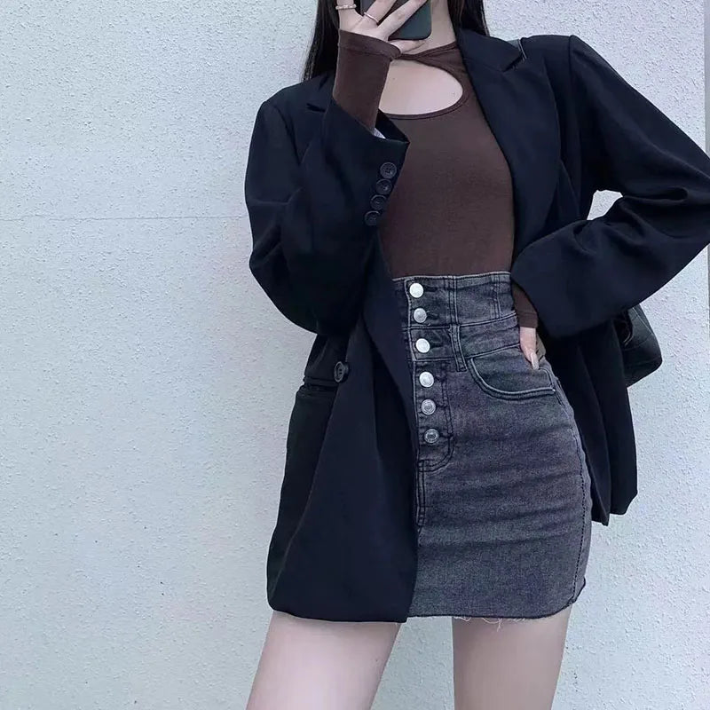 Xpqbb Super High Waist Button Up Denim Skirts Women Sexy Skinny Hot Girl Package Hip Skirt Woman Korean Streetwear Mini Skirts - Dhavinci