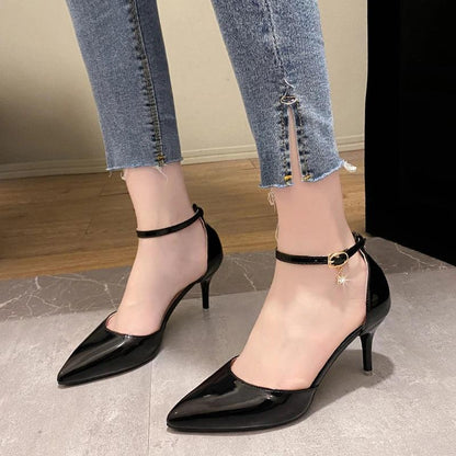 Elegant Thin Heel Pumps for Women - Crystal Ankle Strap High Heels - Dhavinci