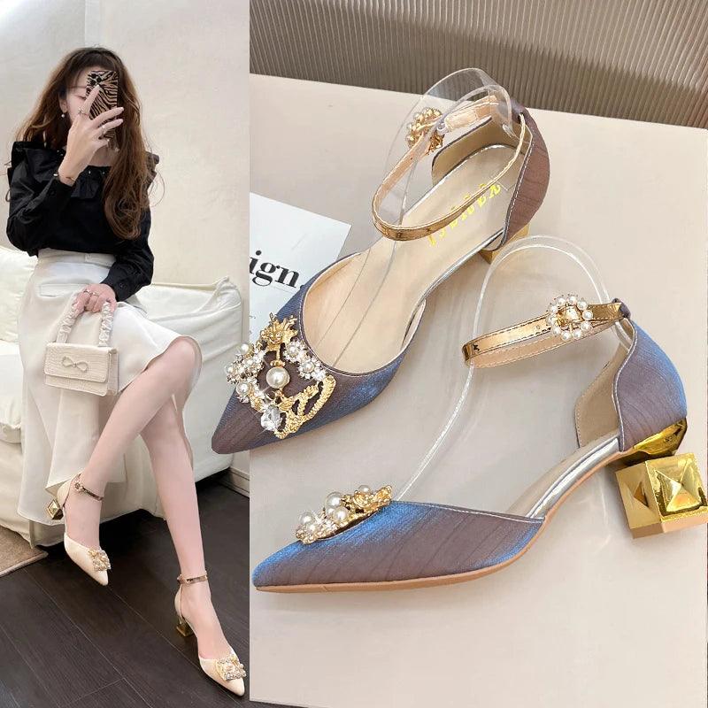 Elegant Beige Wedding Shoes for Women | Crystal Pearl High Heels - Dhavinci