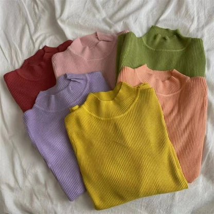 Autumn High Collar Skinny Sweater | Women’s Knit Pullover Tops - Dhavinci