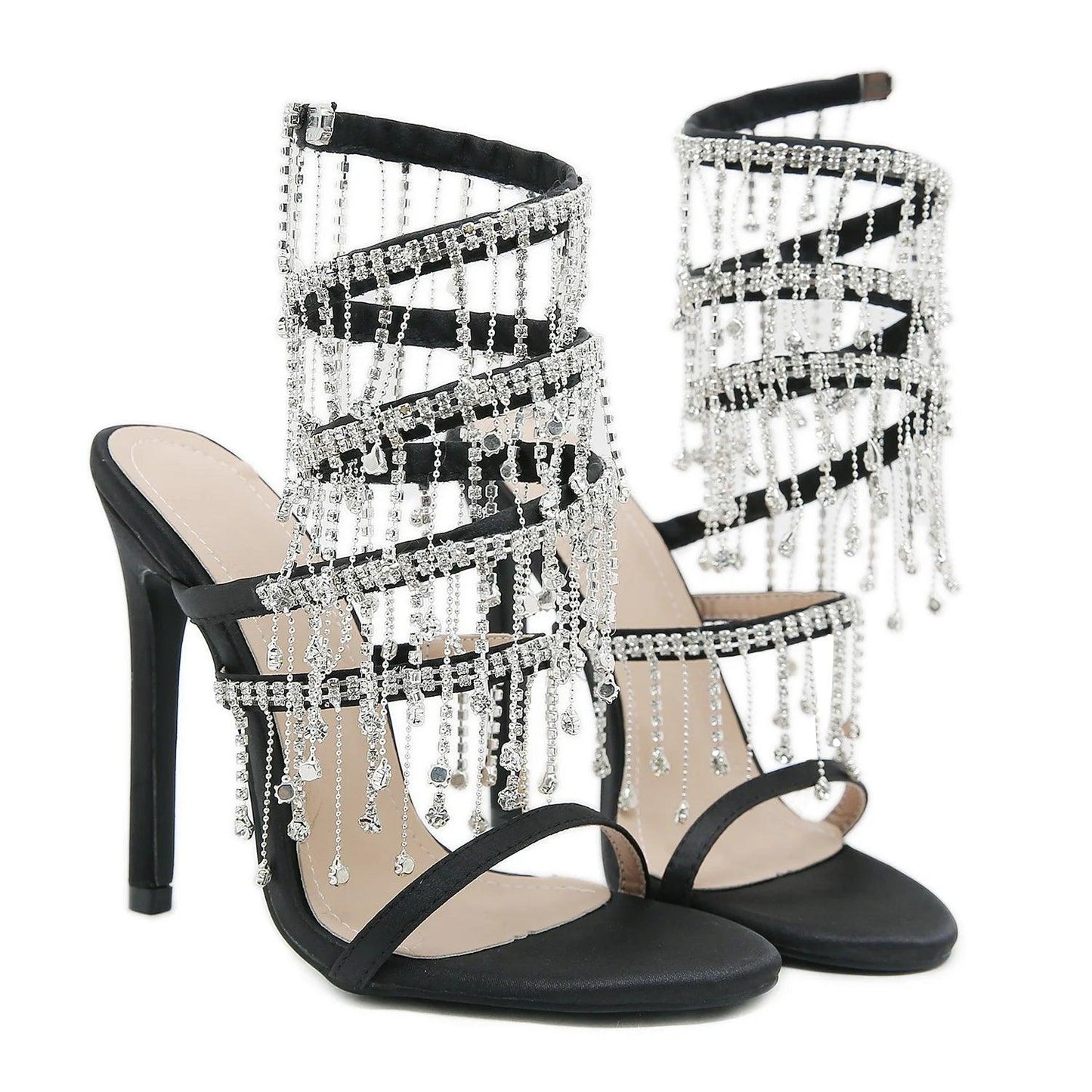 Aneikeh 2024 Sexy Rhinestone Ankle Strap High Heels | Summer Open Toe Sandals - Dhavinci