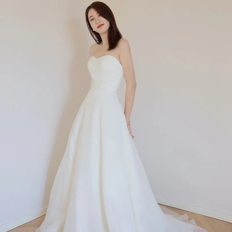 Sexy Strapless Wedding Dress | Elegant A-Line Lace-Up Bridal Gown - Dhavinci