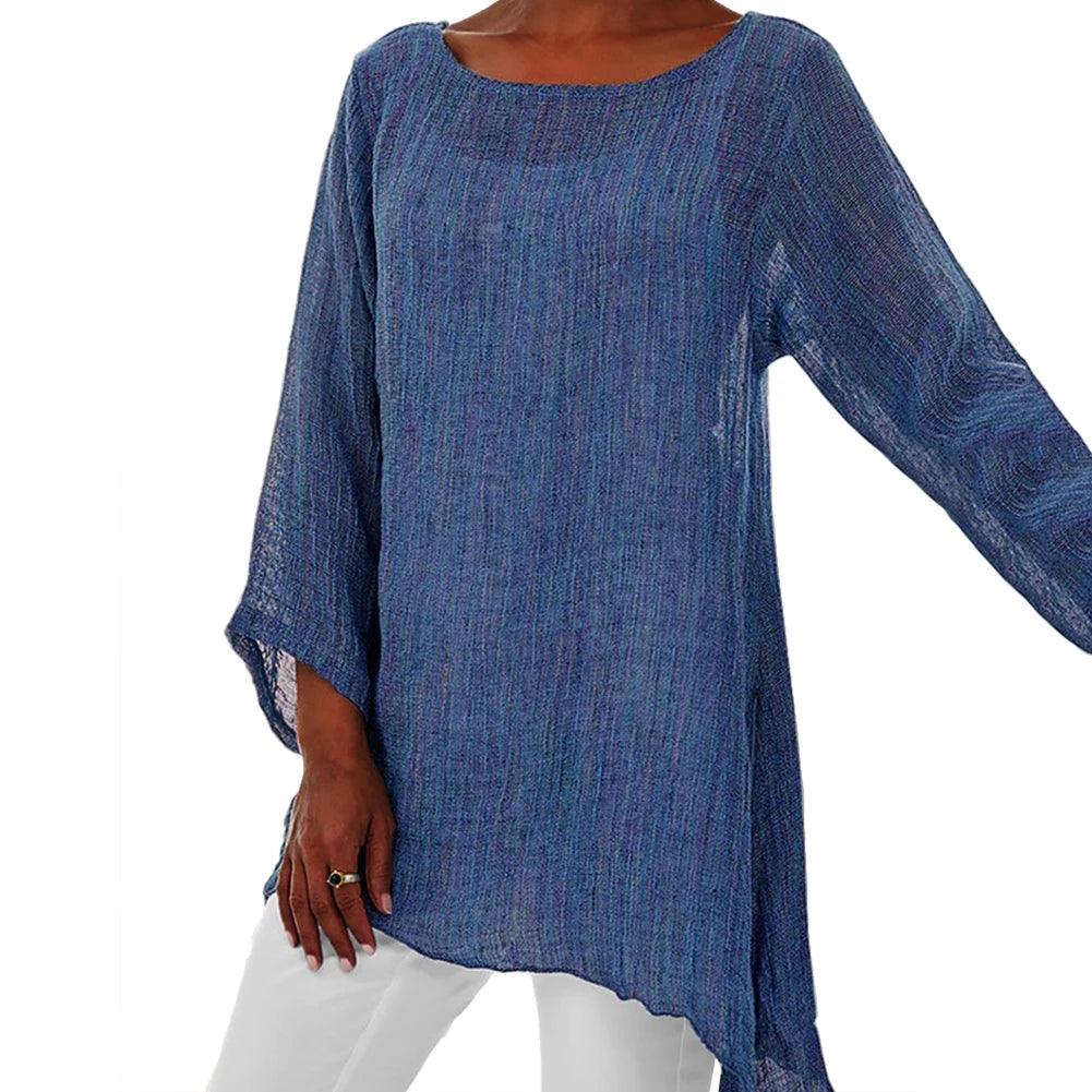 Solid Color Cotton Linen Blouse for Women | Oversized Tunic Top - Dhavinci