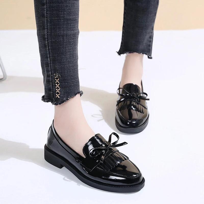 Black Patent Leather Loafers for Women | Casual Platform Flats - Dhavinci