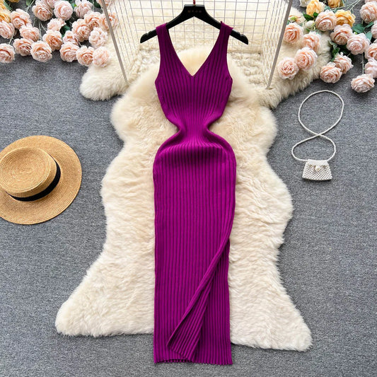 YuooMuoo Chic Fashion Sexy Wrap Hips Split Knitted Autumn Dress Women Slim Elastic Bodycon Long Dress Streetwear Outfits Vestido - Dhavinci