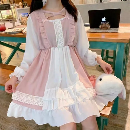 Alice in Wonderland Lolita OP Dress | Flouncing Lace Trim - Dhavinci