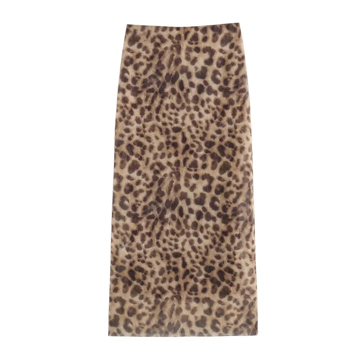 Leopard Tulle Midi Skirt for Women | High Waist Streetwear Fashion - Dhavinci