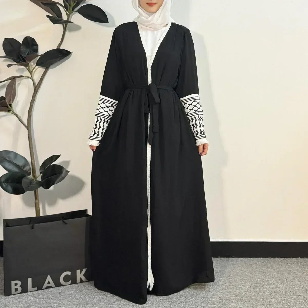 Open Front Abaya Muslim Long Sleeve Cardigan Abayas Maxi Dress Women's Clothing Tassel Embroidery Out Kaftans Women Jilbabs - Dhavinci