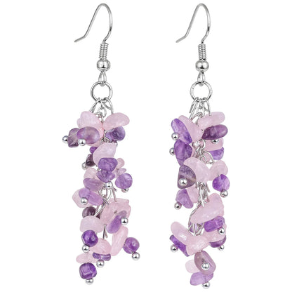 Bohemian Crystal Grape Earrings | Irregular Stone Tassel Jewelry