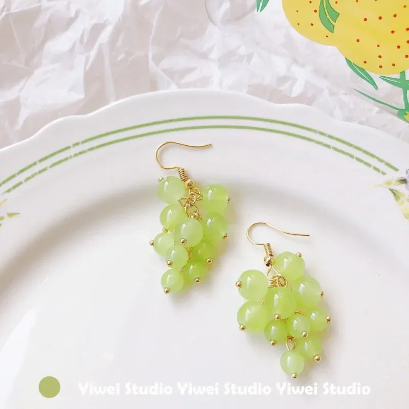 Mini Grape Earrings | Trendy Green Bead Dangle Jewelry for Women