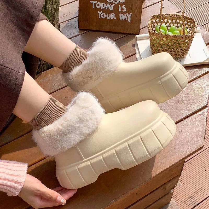 Thick Bottom Platform Boots - Faux Fur Waterproof Snow Boots for Women - Dhavinci