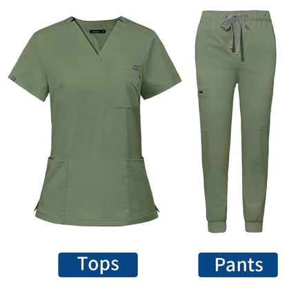 Hospital Doctor Nursing Uniform Women Wholesale Casual Short Sleeved V-neck Jogger Suits Nurse Pharmacy Working Medical Uniforms - Dhavinci