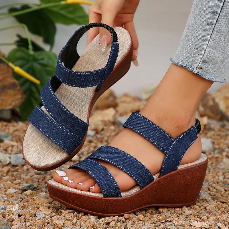 Fashion Denim High Heel Sandals for Women - Platform Wedge Summer Shoes - Dhavinci