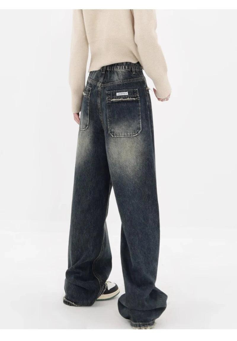 Harajuku Y2K Loose Jeans for Women | Retro High-Waisted Wide Leg Denim - Dhavinci