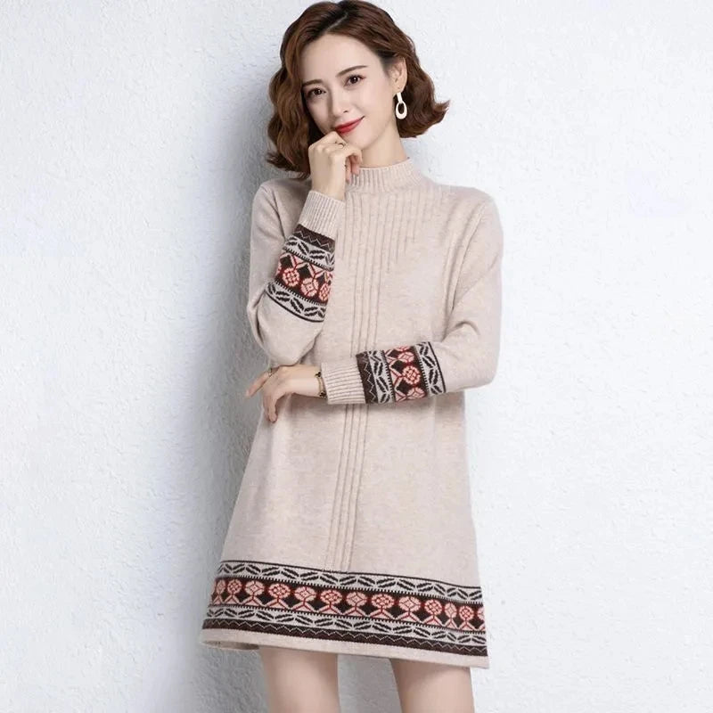 Women's Ethnic Style Knitted Sweater Dress | Retro Pullover - Dhavinci