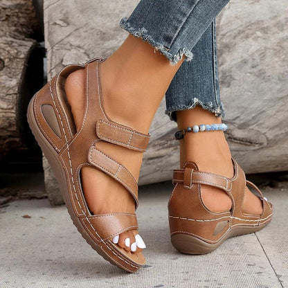 Leather Wedge Sandals for Women | Summer Hook Loop Non-Slip Platform - Dhavinci