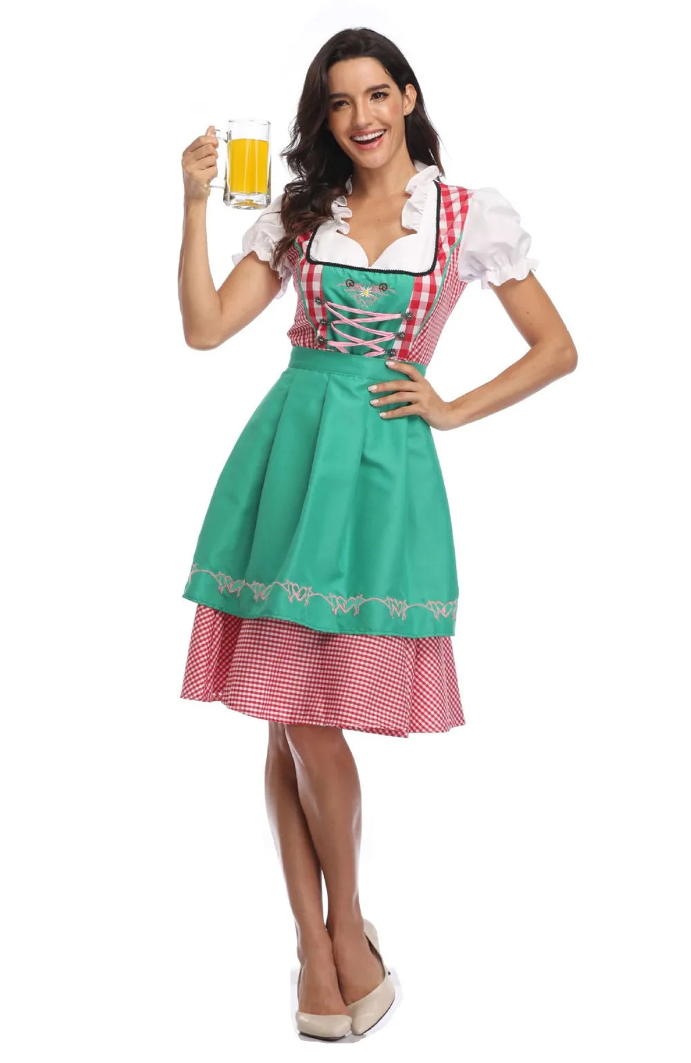 Traditional Bavarian Oktoberfest Costumes Plaid Dirndl Dresses Women Apron Dress German Beer Wench Maid Cosplay Party Dress - Dhavinci