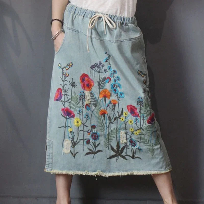 Max LuLu 2024 Autumn Womens Luxury Vintage Loose Embroidery Denim Skirts Ladies Casual Floral Streetwear Females Elegant Clothes - Dhavinci