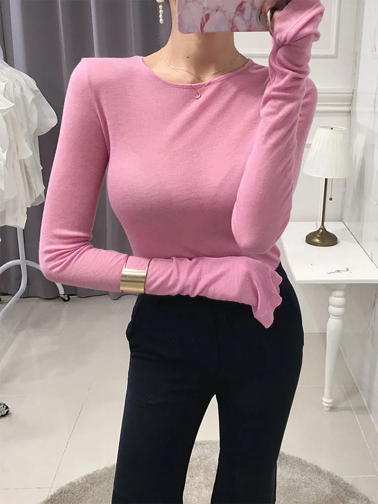 Sexy Shirt Women T-Shirt Long Sleeve Korean Style Slim Basic Elasticity Tshirt Top Womens Clothing T Shirt Femme - Dhavinci