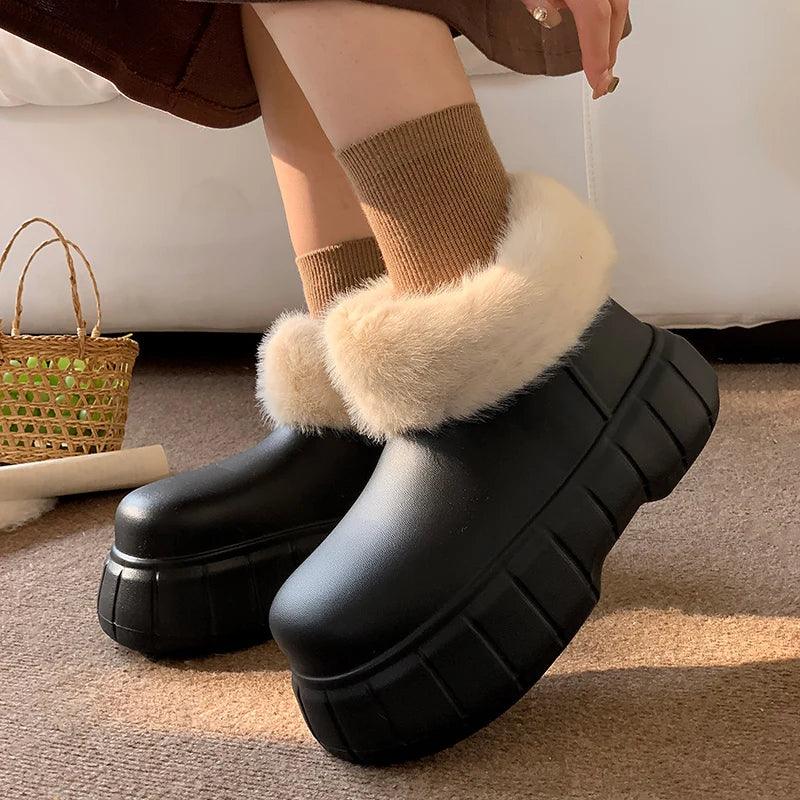 Thick Bottom Platform Boots - Faux Fur Waterproof Snow Boots for Women - Dhavinci