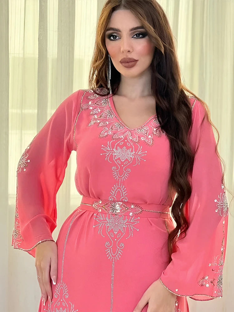 Eid Jalabiya Muslim Abaya | Elegant Diamond Lace-up Party Dress - Dhavinci