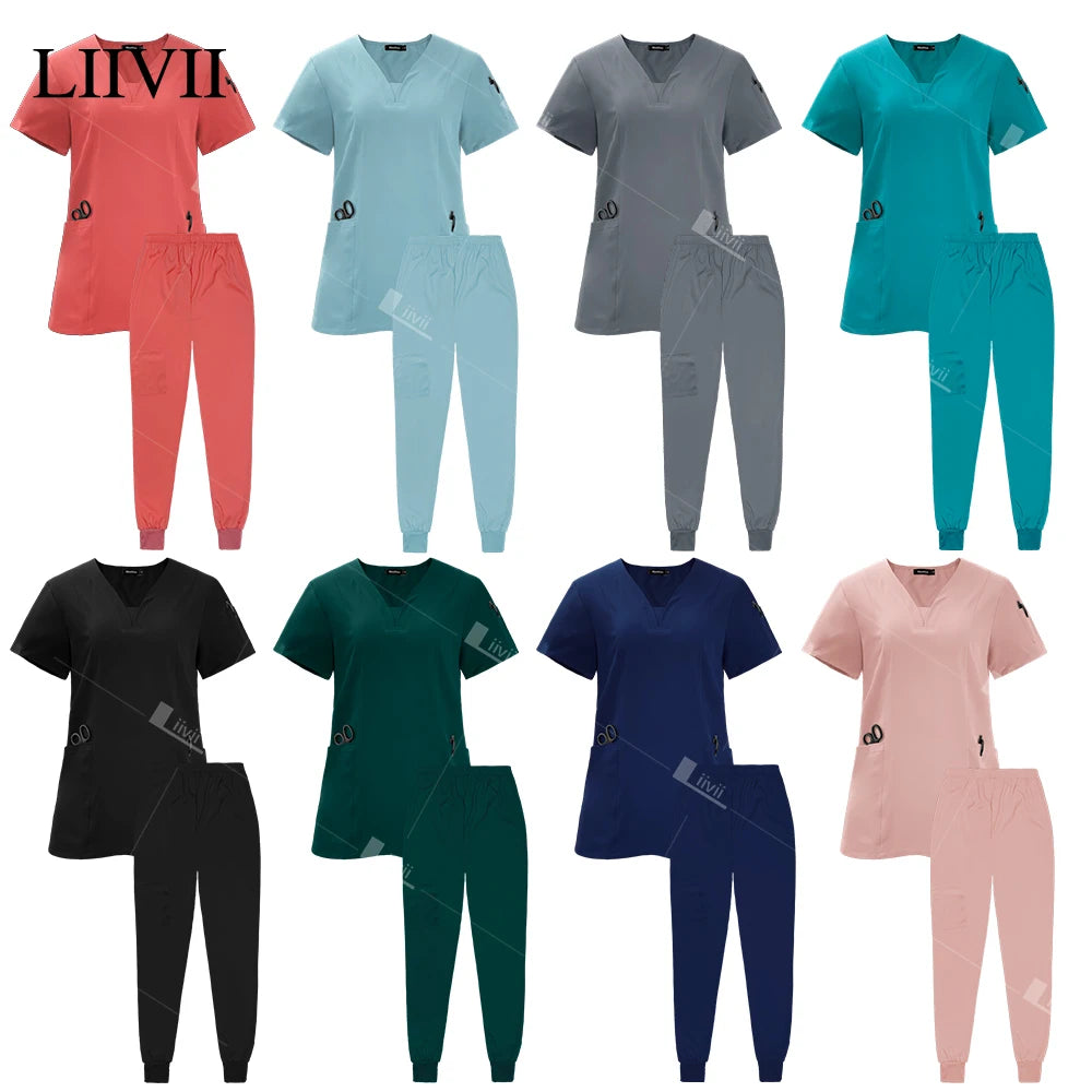 Surgical Uniforms Woman Scrub Set Medical Nurse Beauty Salon Workwear Clinical Scrubs Top Pants Spa Doctor Nursing Clinical Suit - Dhavinci