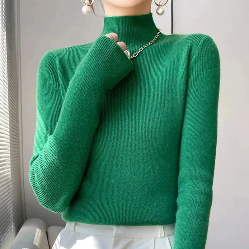 MEXZT Solid Sweater Women Half Turtleneck Knitted Pullovers Harajuku Korean Thick Knitwear Autumn Winter Fashion Slim Jumpers - Dhavinci