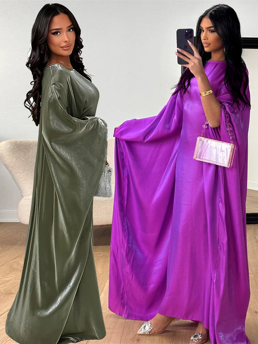 Batwing Satin Khimar Abaya | Dubai Maxi Dress for Women - Dhavinci