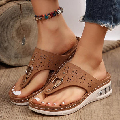 Soft Air Cushion Flip Flops for Women - Fashion Metal Platform Sandals - Dhavinci