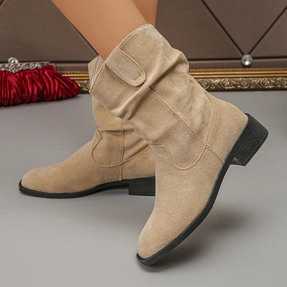 Vintage Pleated Cowboy Boots for Women | Pointed Toe Ankle Boots - Dhavinci