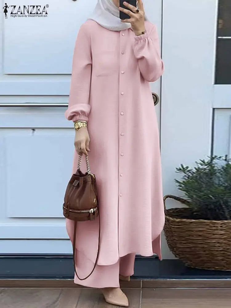 Elegant Muslim Abaya Sets for Women | Long Sleeve Shirt & Pants - Dhavinci