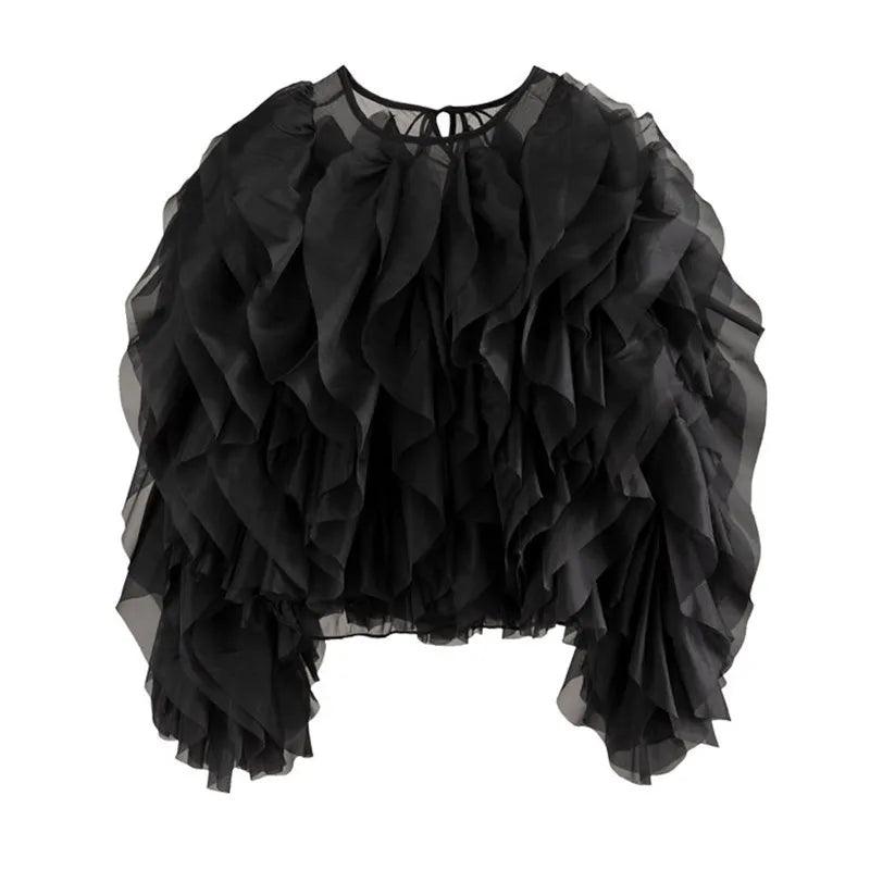 Ruffled Lantern Sleeve Shirt for Women | Stylish Summer Blouse - Dhavinci