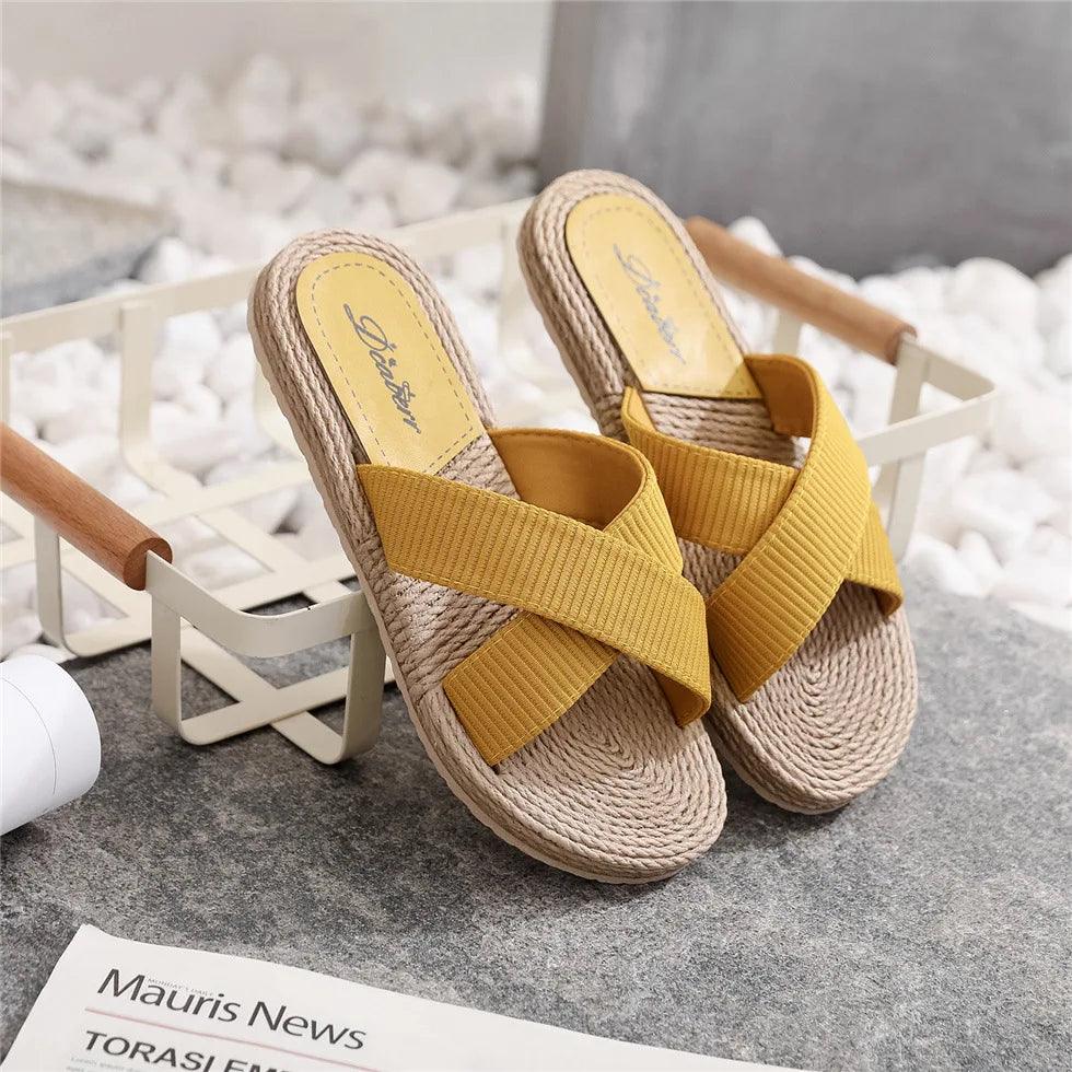 Ladies Summer Cross Drag Slippers | Fashion Hemp Rope Casual Sandals - Dhavinci