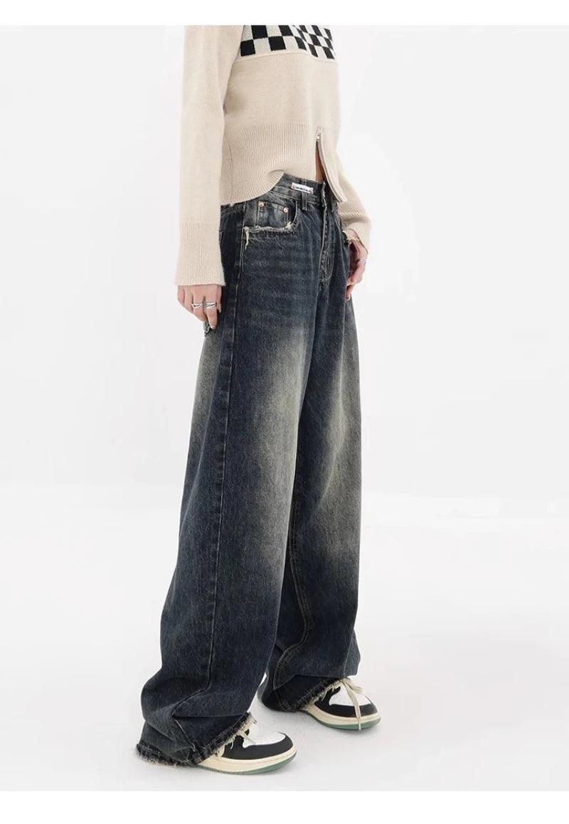 Harajuku Y2K Loose Jeans for Women | Retro High-Waisted Wide Leg Denim - Dhavinci