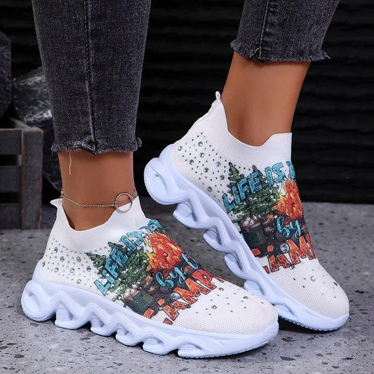 Fashion Print Platform Sneakers for Women | Slip-On Breathable Sports Shoes - Dhavinci