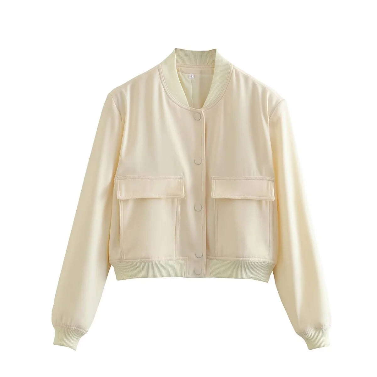 White Bomber Jacket for Women | Cropped Baseball Aviator Outerwear - Dhavinci