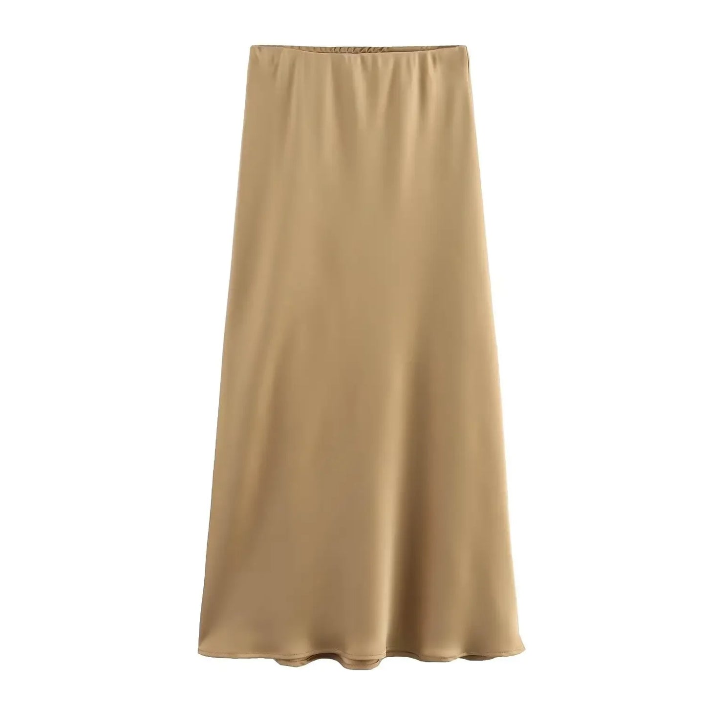 Willshela Women Fashion Satin Solid Pleated Midi Skirt Vintage Mid Elastic Waist Female Chic Lady Skirts - Dhavinci