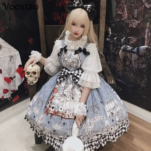 Japanese Gothic Lolita Dress Girls Vintage Dark Funeral Lolita Jsk Dress Women Harajuku Cool Sleeveless Punk Suspender Dresses - Dhavinci