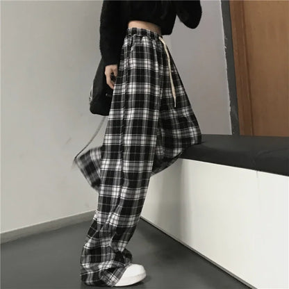 Trendy Black & White Plaid Women’s Pants | Summer Wide-Leg Trousers - Dhavinci