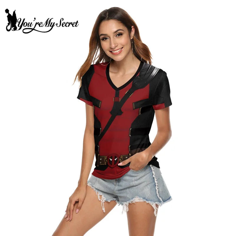 Deadpool Women’s Cosplay T-Shirt | Wolverine Printed Party Top - Dhavinci