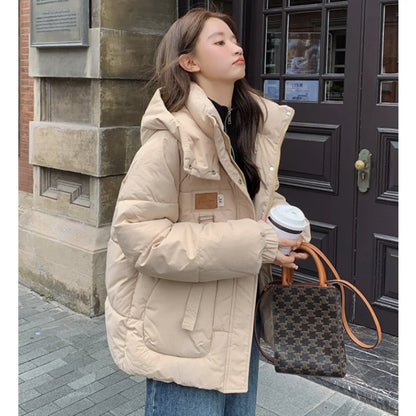 Khaki Hooded Down Jacket | Warm Thickened Winter Coat 2025