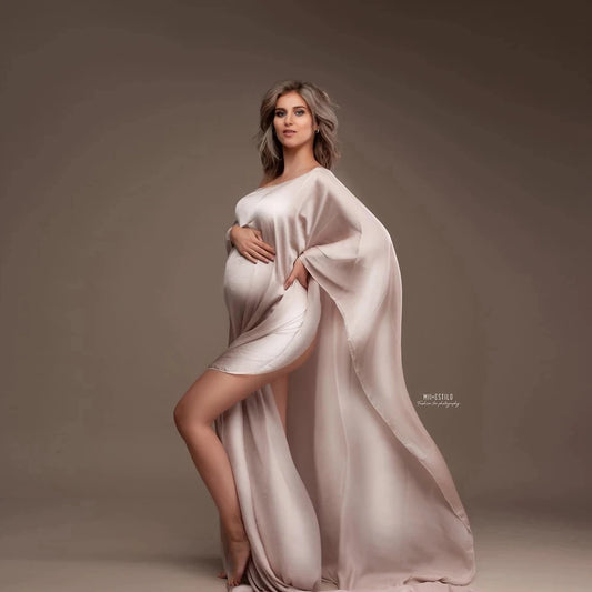 Soft Chiffon Fabric Maternity Photography Props Satin Dress Transparent Tulle Cloak Pregnancy Woman Dresses For Photo Shooting - Dhavinci