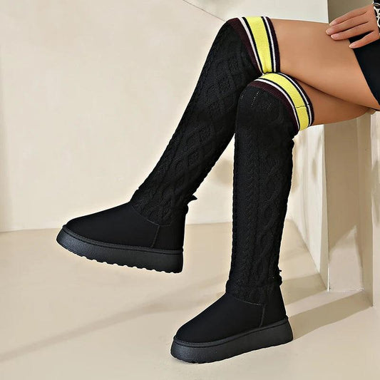 Fashion Striped High Knee Boots for Women | Faux Suede Over-The-Knee - Dhavinci