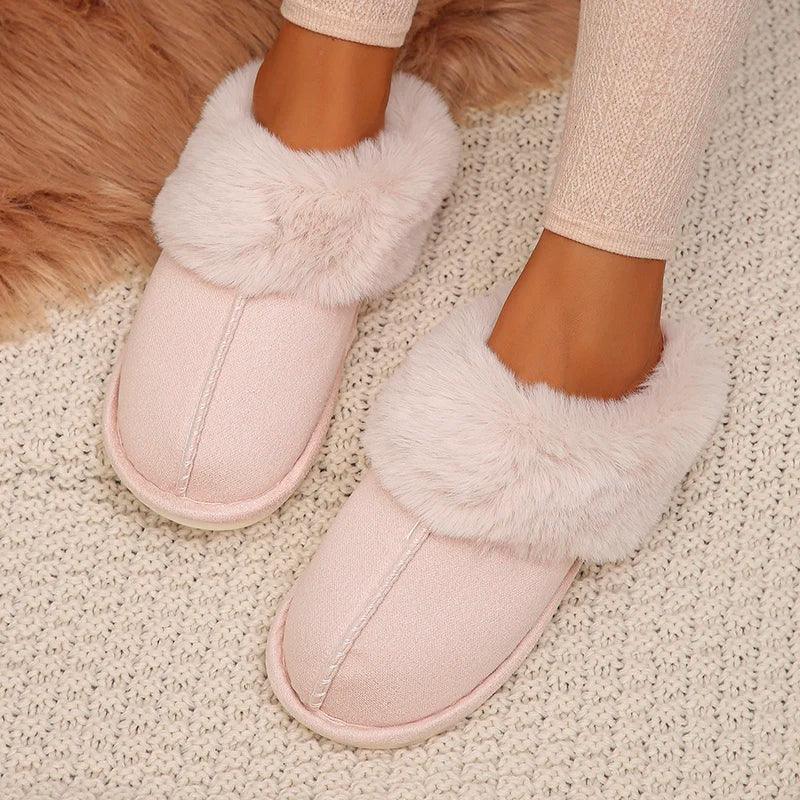 Winter Warm Plush Slippers for Women - Faux Fur Cotton Mules - Dhavinci