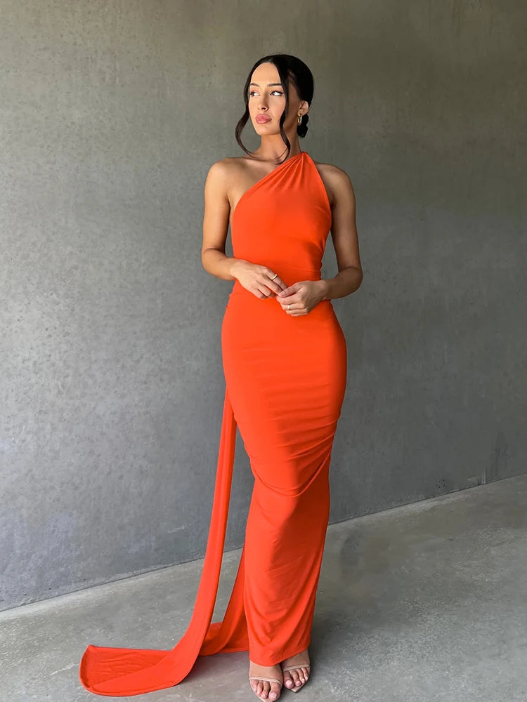 One-Shoulder Backless Ruched Maxi Dress | Sexy Y2K Festival Outfit - Dhavinci